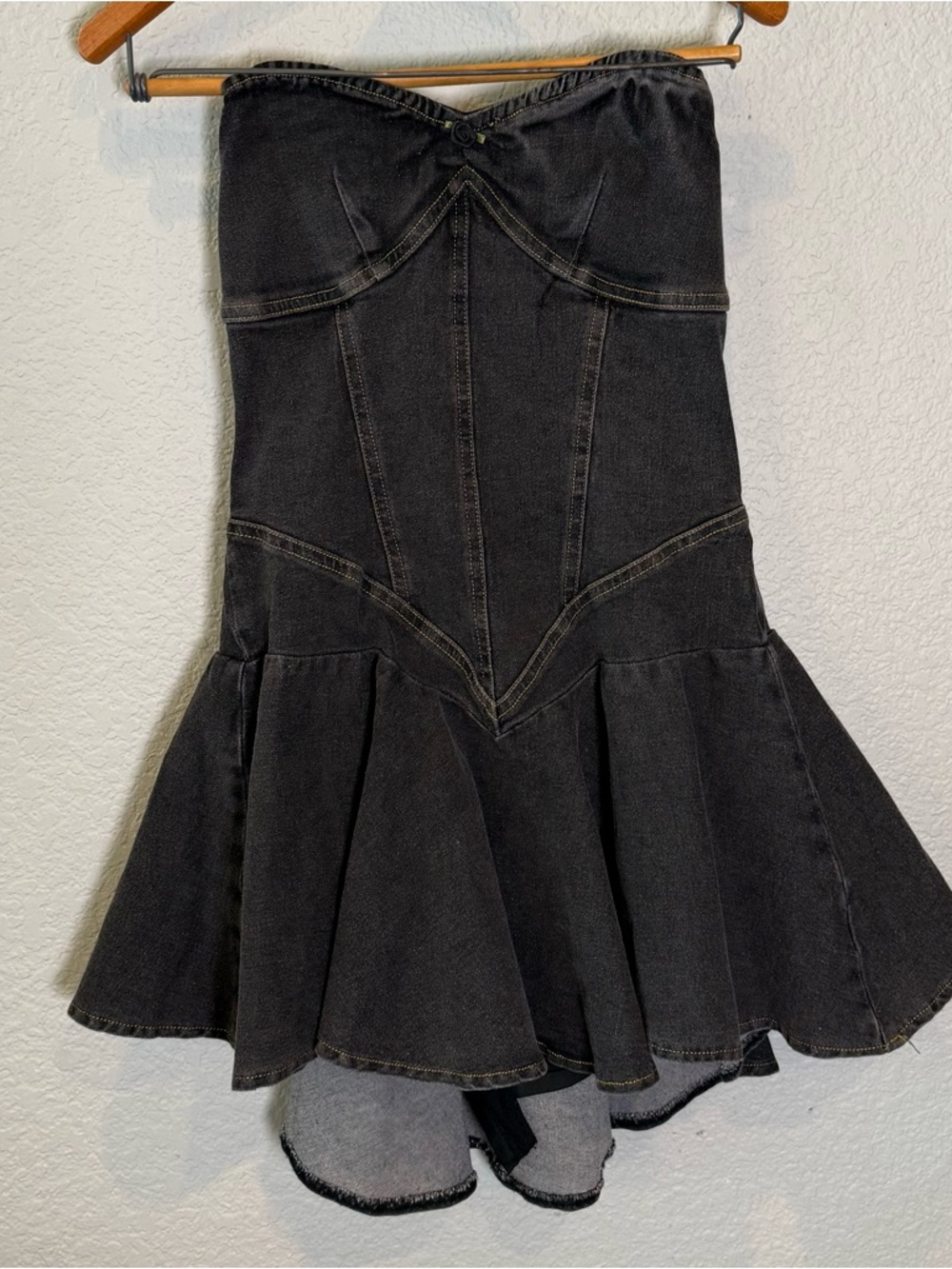 Black Denim Balletcore Corset-like Mini Dress